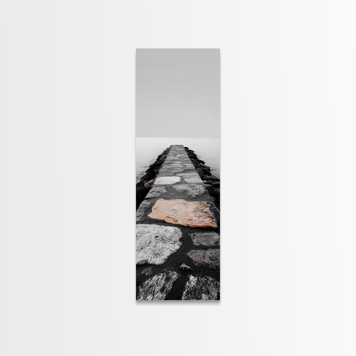 Stone Pathway, Tranquil Jetty, Ocean Horizon, Minimalist Art, Framed Canvas Print, Coastal Decor, Entryway Wall Art