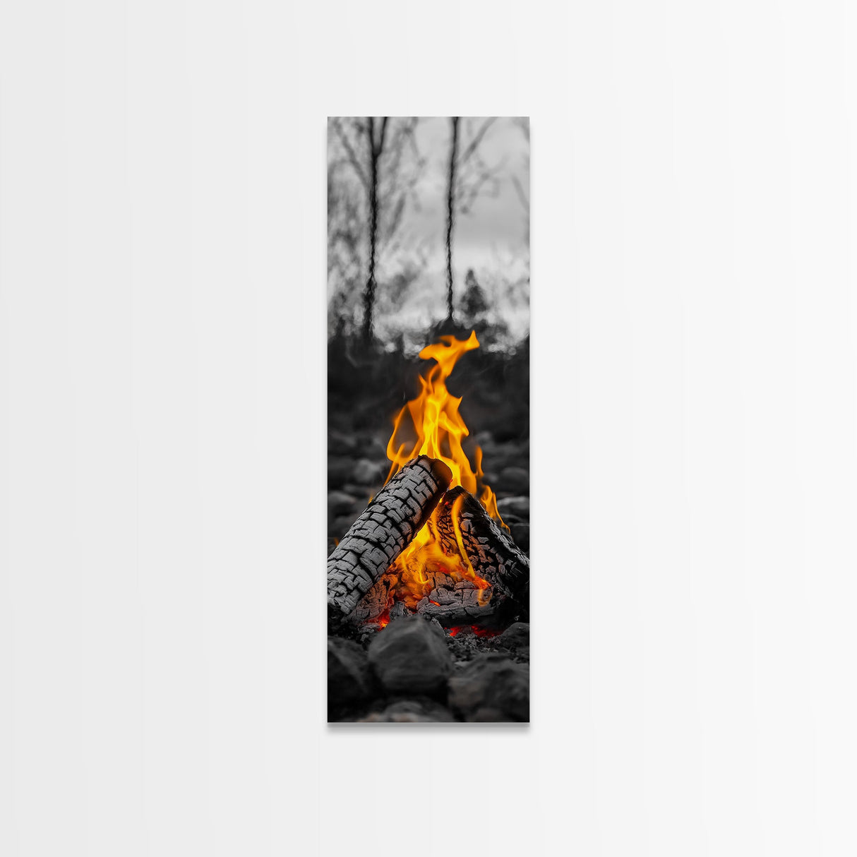 Ember Glow, Campfire Evening, Rustic Firelight, Canvas Print, Autumn Wall Art, Nature Photography, Minimalist Adventure Decor