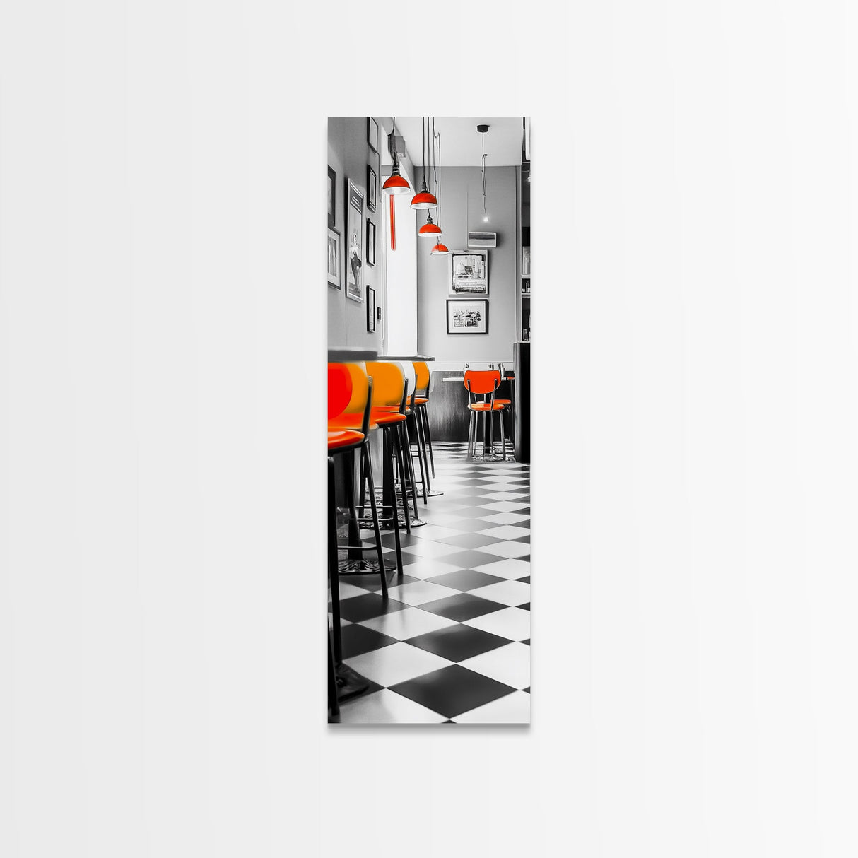 Retro Bar Scene, Modern Kitchen Art, Red Accent Decor, Canvas Print, Bold Urban Photography, Diner Wall Art, Midcentury Kitchen Wall Art