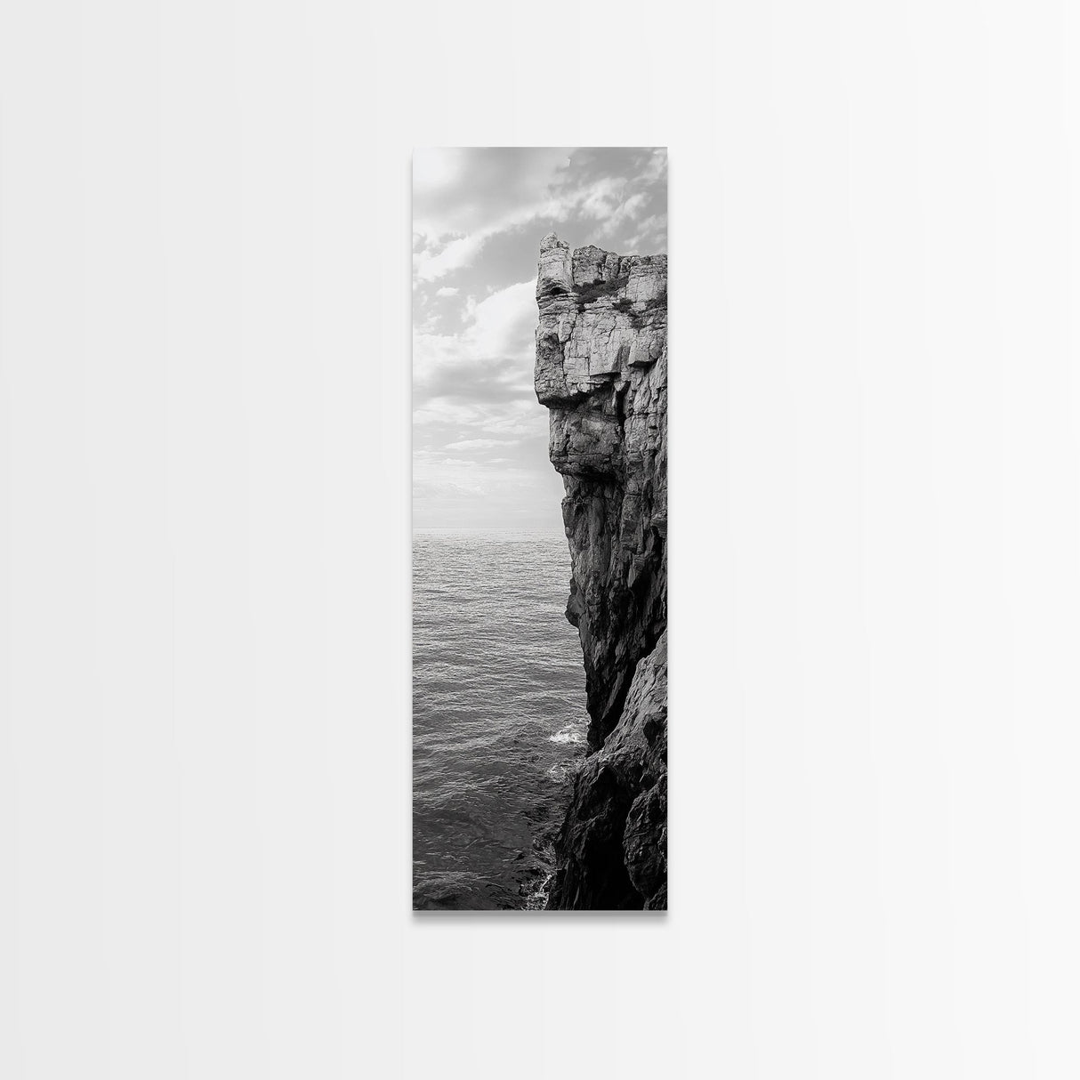 Ocean Cliff Edge, Rugged Coastline Art, Black White Landscape Print, Framed Canvas Print, Modern Seaside Office Wall Decor, Moody Landscape