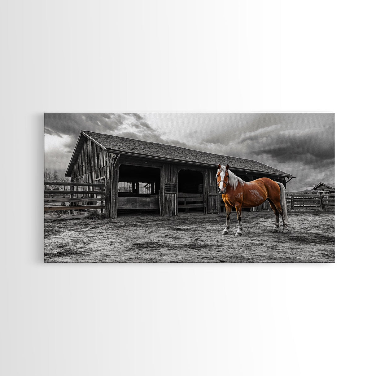 Rustic Horse, Country Barn, Moody Sky, Farm Vibes, Framed Canvas Print, Western Decor, Farmhouse Wall Art, Living Room Accent, Fall Art