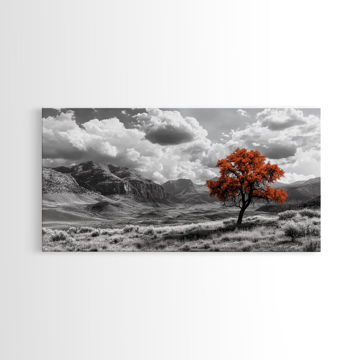 Autumn Tree Vista, Western Mountains Landscape, Vibrant Fall Decor, Dramatic Skies Canvas Print, Framed Canvas Print, Nature Wall Art