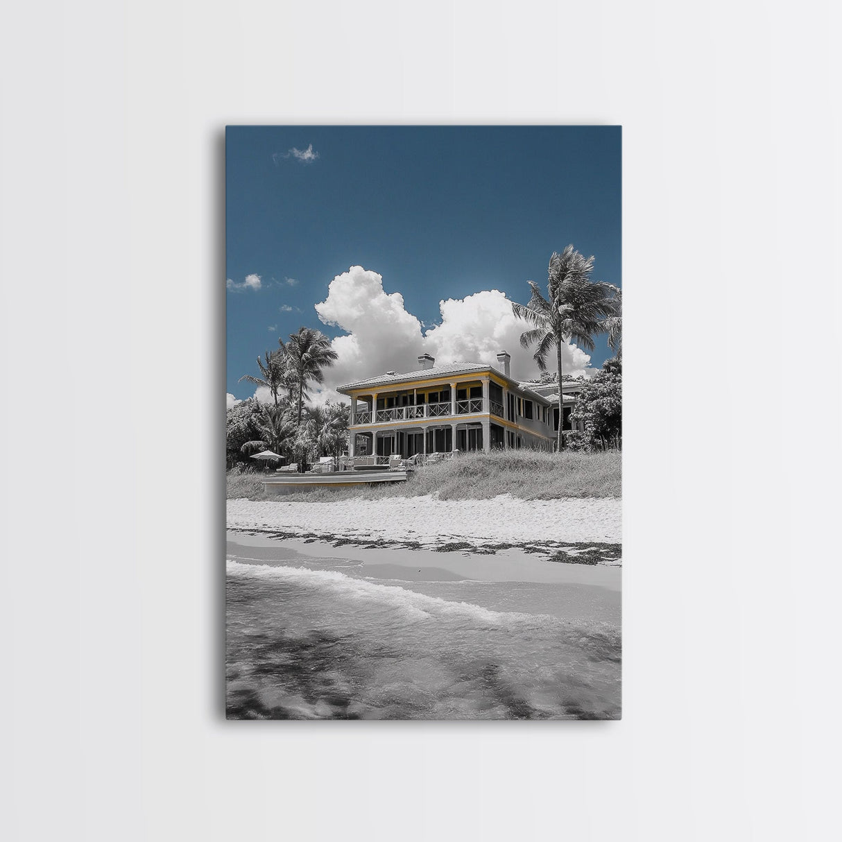 Coastal House, Tropical Beach, Summer Vacation, Color Pop, Framed Canvas Print, Beach House Art, Nautical Decor, Living Room Wall Art