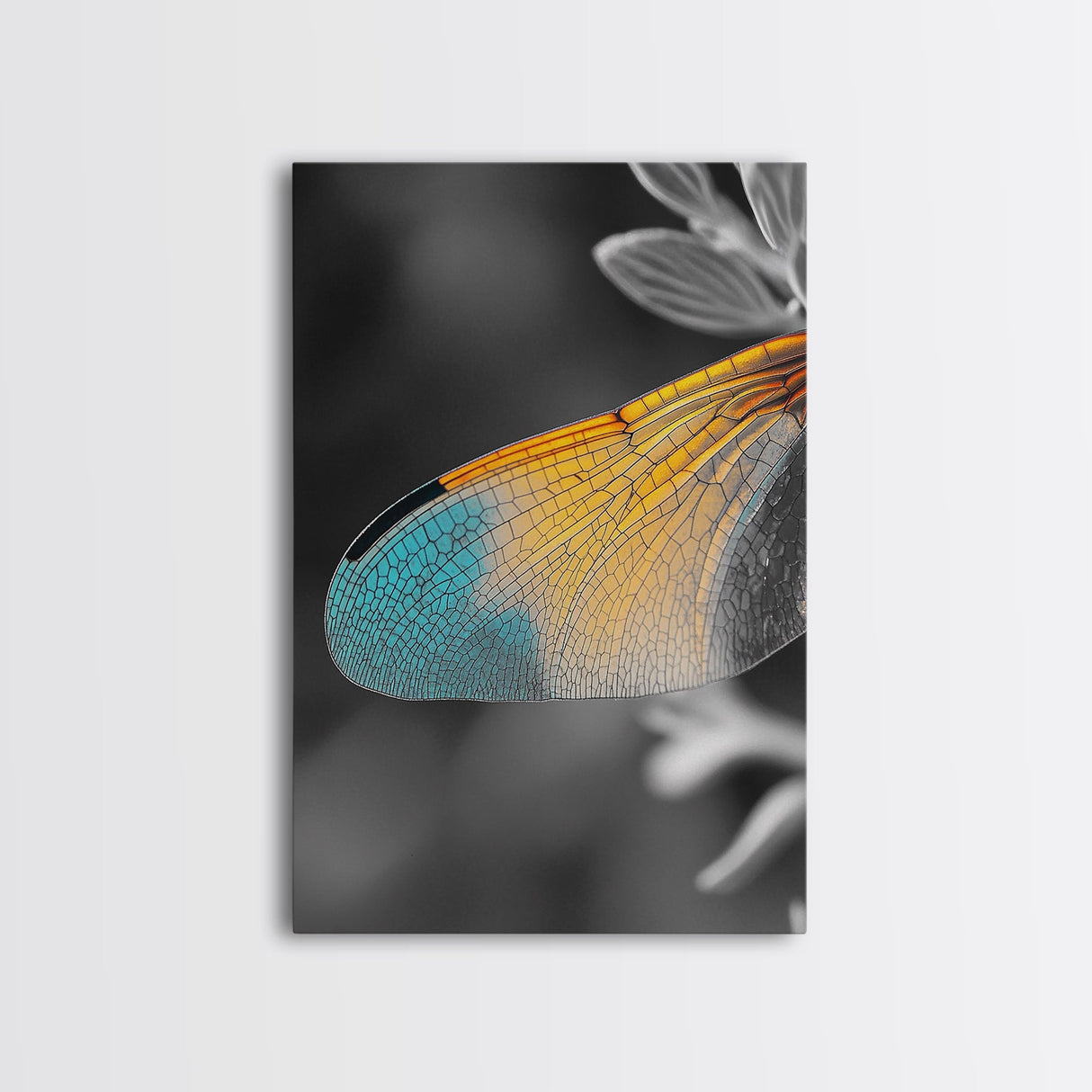 Wing Detail, Colorful Insect, Macro Nature, Blue Orange Wing, Framed Canvas Print, Natural Science Art, Entomology Wall Accent