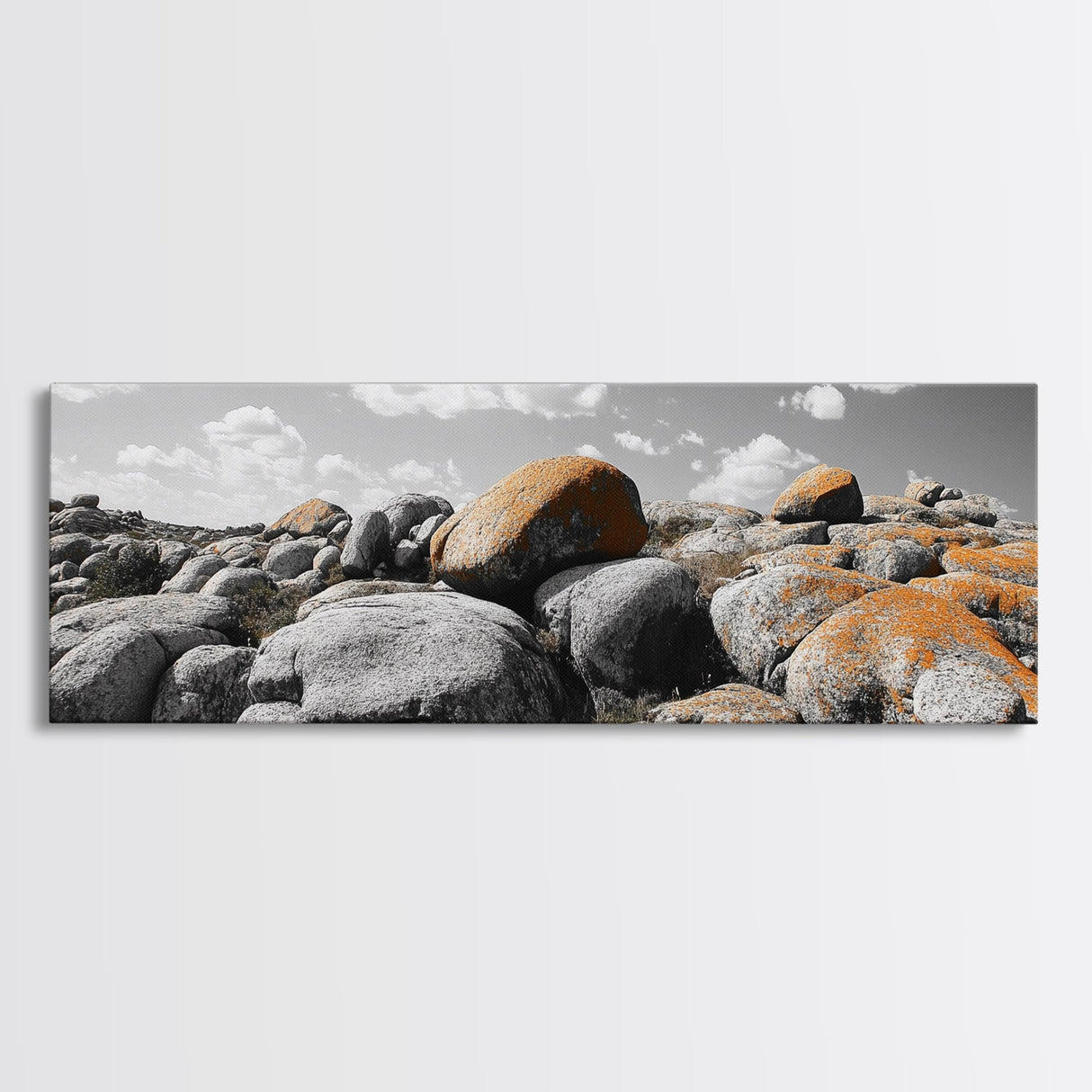 Granite Boulder Field, Orange Lichen Rocks, Desert Rockscape, Canvas Print, Natural Earth Decor, Living Room Wall Art
