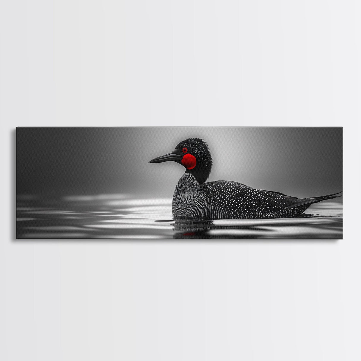 Red-Eyed Loon, Waterbird, Monochrome Beauty, Wildlife Portrait, Framed Canvas Print, Cabin Wall Art, Bird Lover Gift, Nature Photography