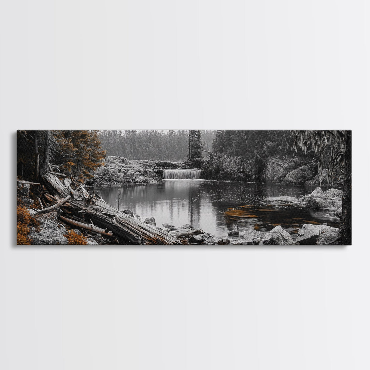 Waterfall Serenity, Autumn Forest Print, Tranquil Landscape, Framed Canvas Print, Nature Lover Gift, Cozy Living Room or Office Decor