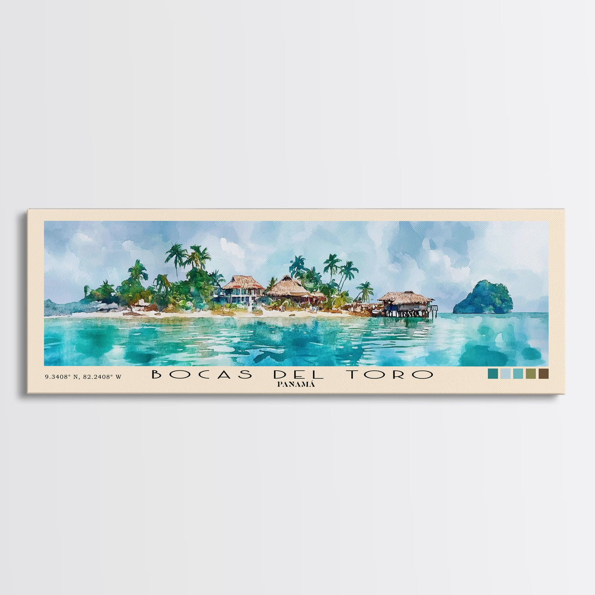 Bocas del Toro , Panamá Watercolor Beach Print, Vacation Gift, Panamá Wall Art, Framed Canvas Print, Framed Beach Painting