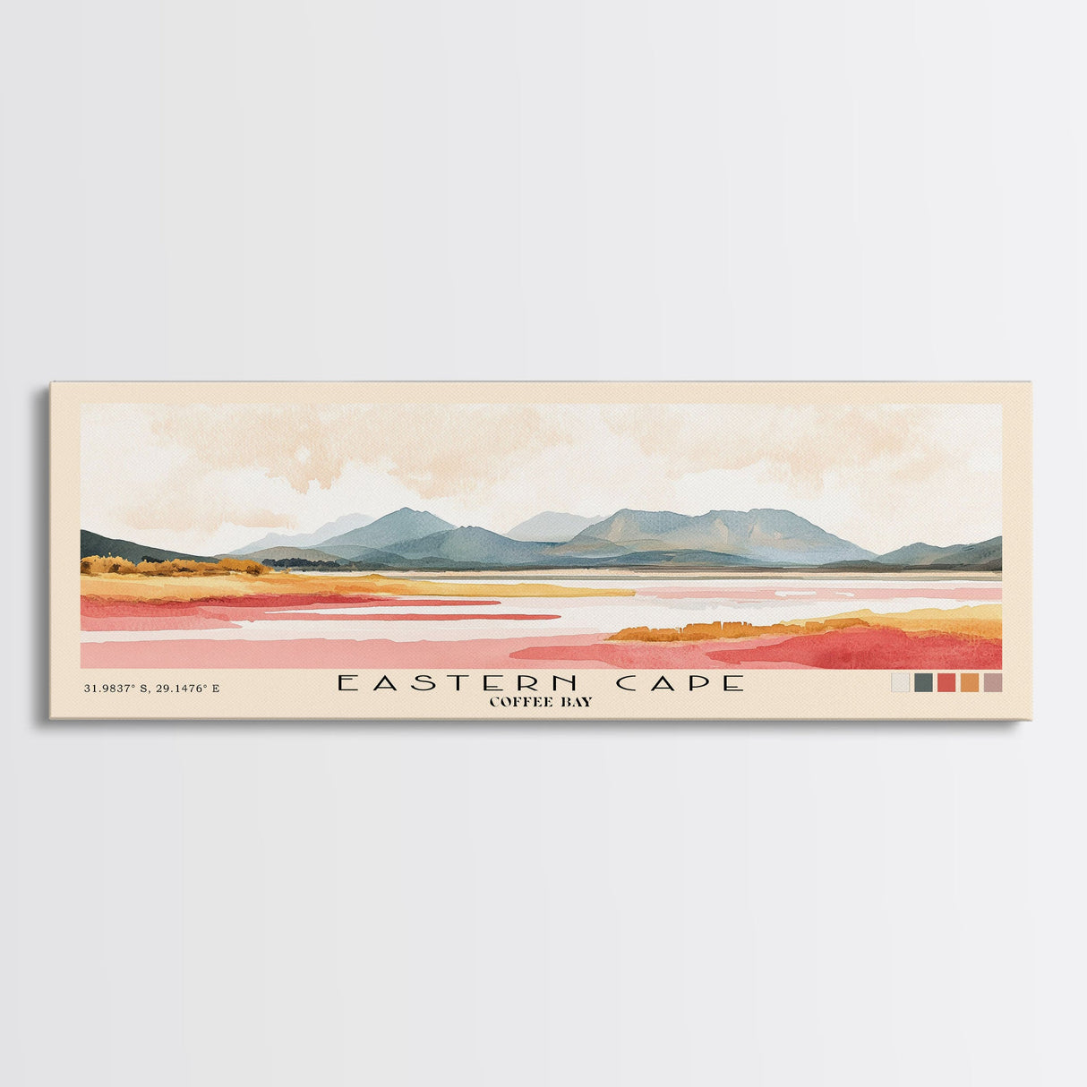 Eastern Cape, Coffee Bay Watercolor Print, Vacation Gift, Coffee Bay Wall Art, Beach Painting, Beach Decor, Large Wall Art, Wood Frame Art