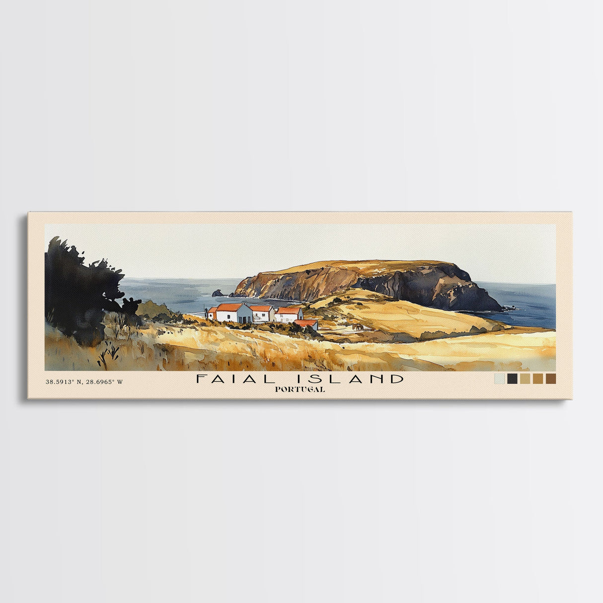 Faial Island, Portugal Watercolor Beach Print, Vacation Gift, Portugal Wall Art, Framed Canvas Print, Framed Beach Painting