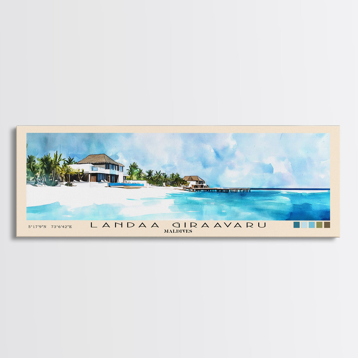 Landaa Giraavaru, Maldives Watercolor Beach Print, Vacation Gift, Maldives Wall Art, Beach Painting, Beach Decor, Beach Painting