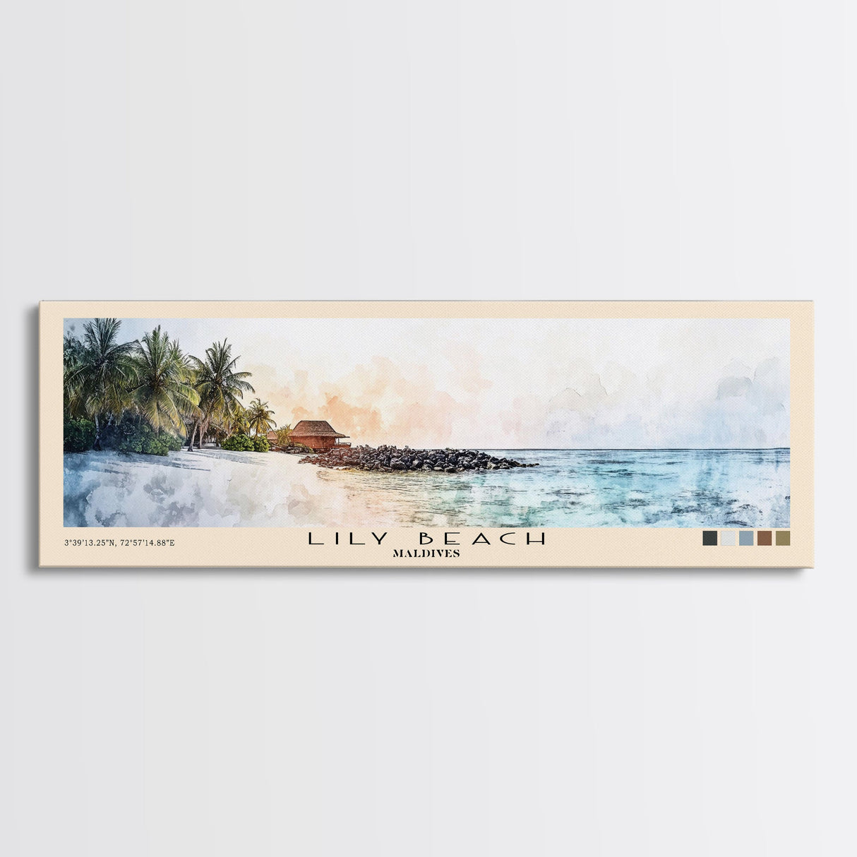 Lily Beach, Maldives Watercolor Beach Print, Vacation Gift, Maldives Wall Art, Beach Painting, Beach Decor, Beach Painting