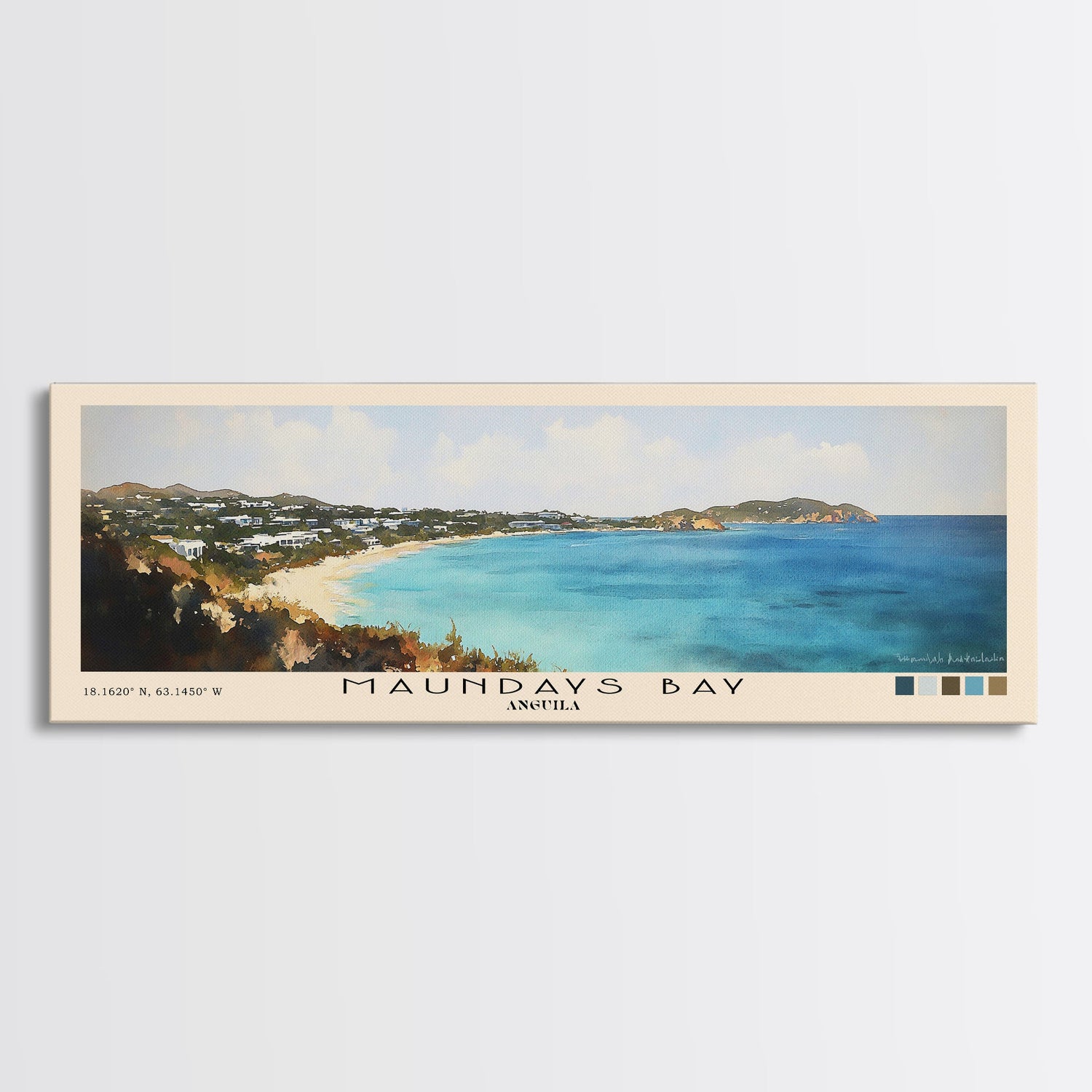 Maundays Bay, Anguila Watercolor Beach Print, Vacation Gift, Anguila Wall Art, Framed Canvas Print, Framed Beach Painting