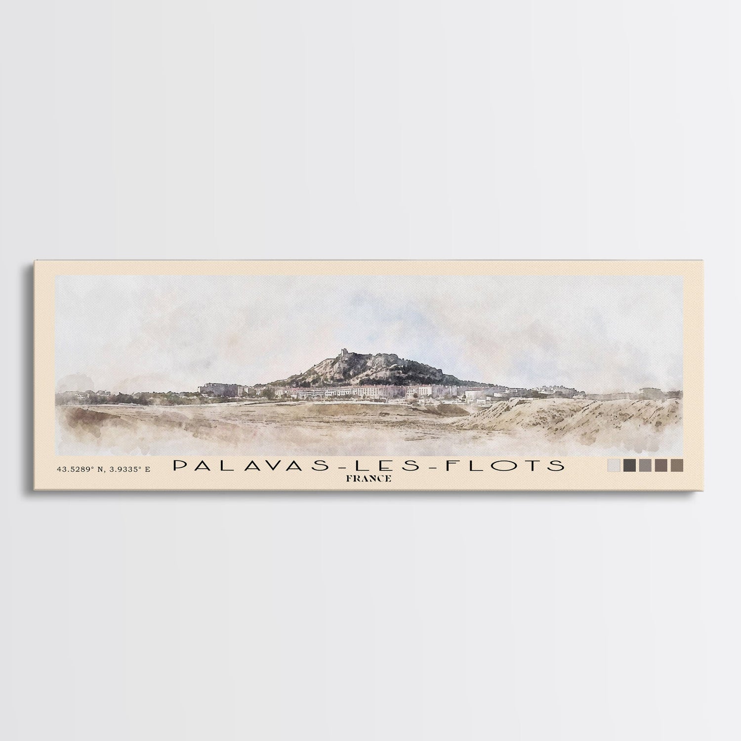 Palavas-les-Flots, France Watercolor Beach Print, Vacation Gift, France Wall Art, Framed Canvas Print, Framed Beach Painting