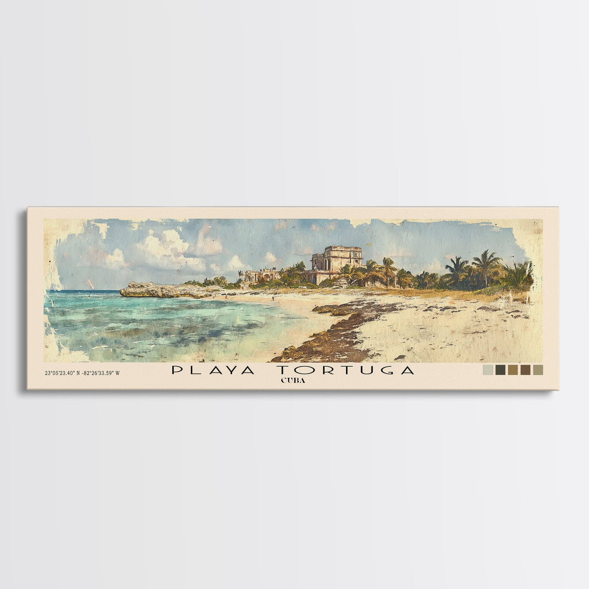 Playa Tortuga, Cuba Watercolor Beach Print, Vacation Gift, Cuba Wall Art, Framed Canvas Print, Framed Beach Painting