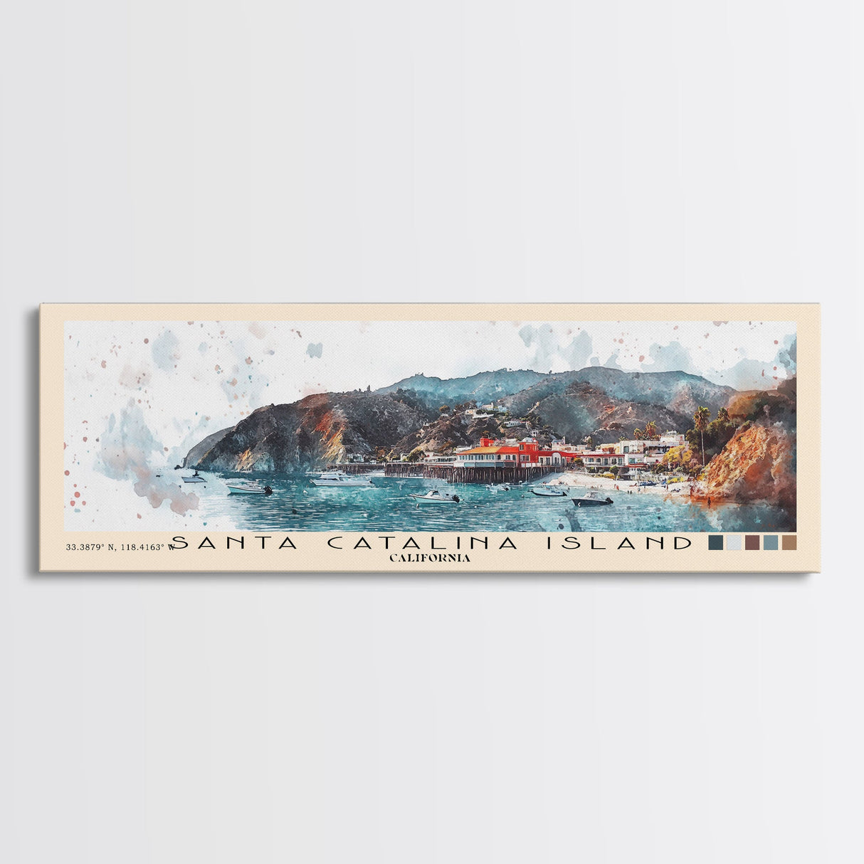 Santa Catalina Island, California Watercolor Beach Print, Vacation Gift, California Wall Art, Framed Canvas Print, Framed Beach Painting