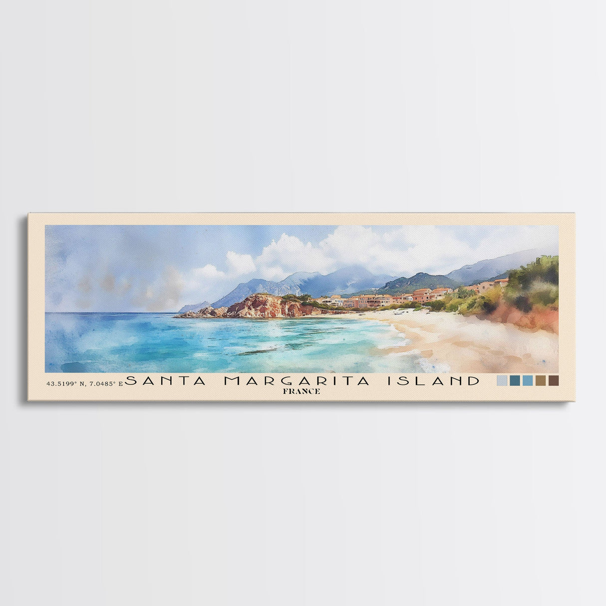 Santa Margarita Island, France Watercolor Print, Vacation Gift, France Wall Art, Beach Painting, Beach Decor, Large Wall Art, Wood Frame Art