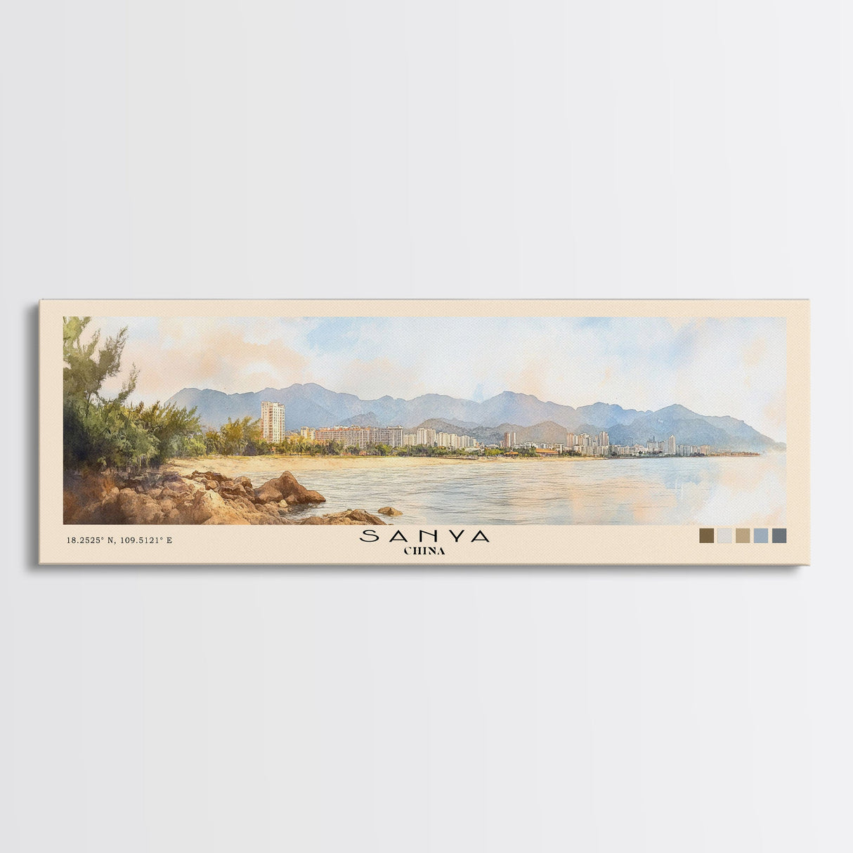 Sanya, China Watercolor Print, Vacation Gift, China Wall Art, Beach Painting, Beach Decor, Large Wall Art, Wood Frame Art