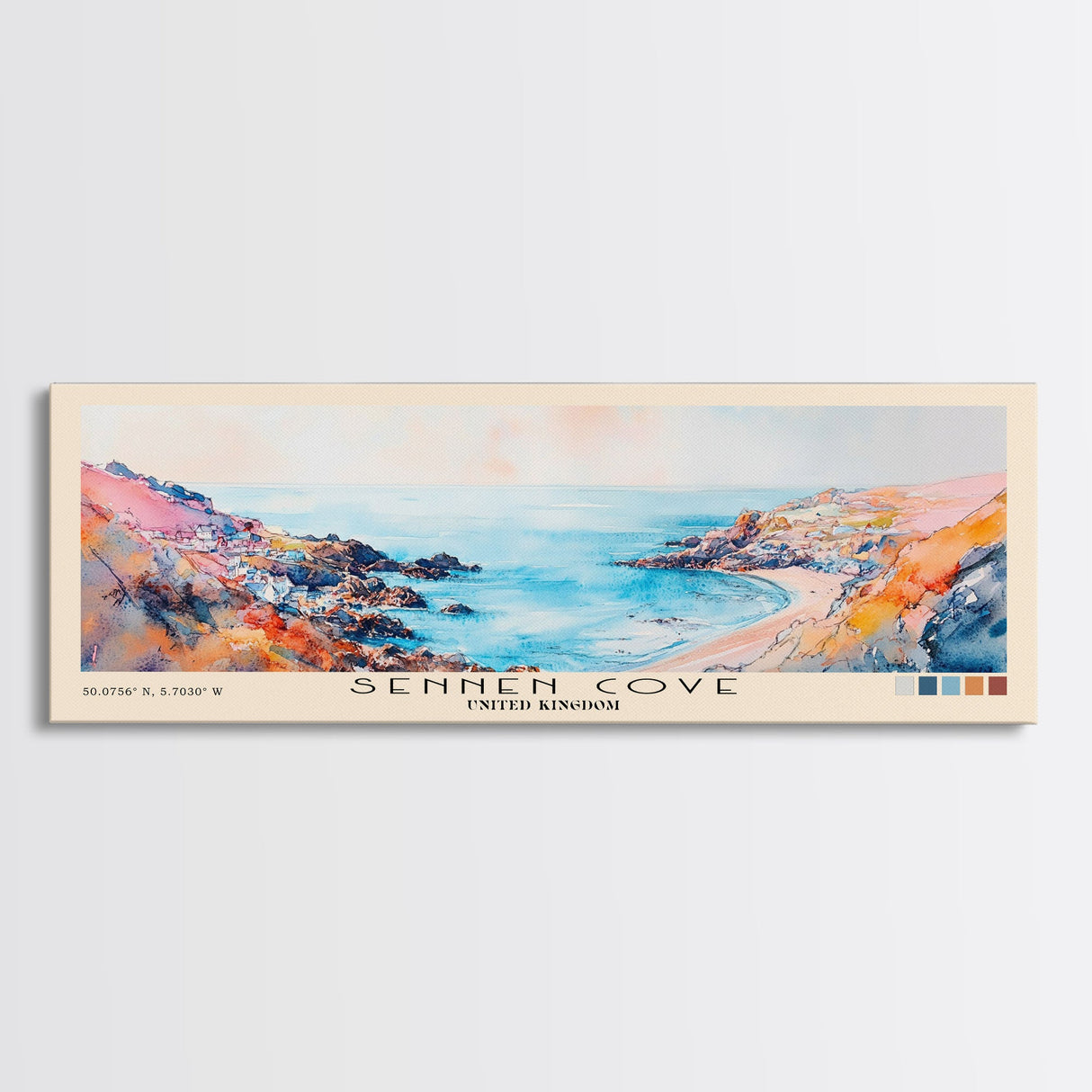 Sennen Cove, United Kingdom Watercolor Beach Print, Vacation Gift, United Kingdom Wall Art, Beach Painting, Beach Decor, Beach Painting