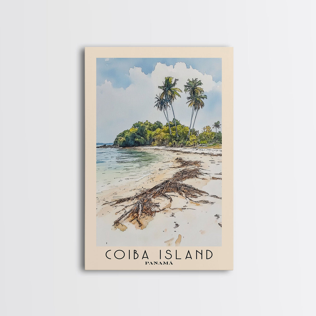 Coiba Island, Panamá Watercolor Beach Print, Vacation Gift, Panamá Wall Art, Framed Canvas Print, Framed Beach Painting