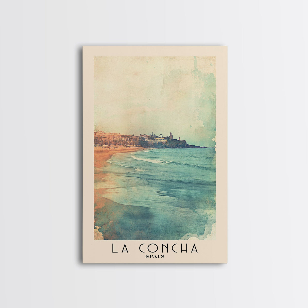 La Concha, Spain Watercolor Print, Vacation Gift, Spain Wall Art, Beach Painting, Beach Decor, Large Wall Art, Wood Frame Art