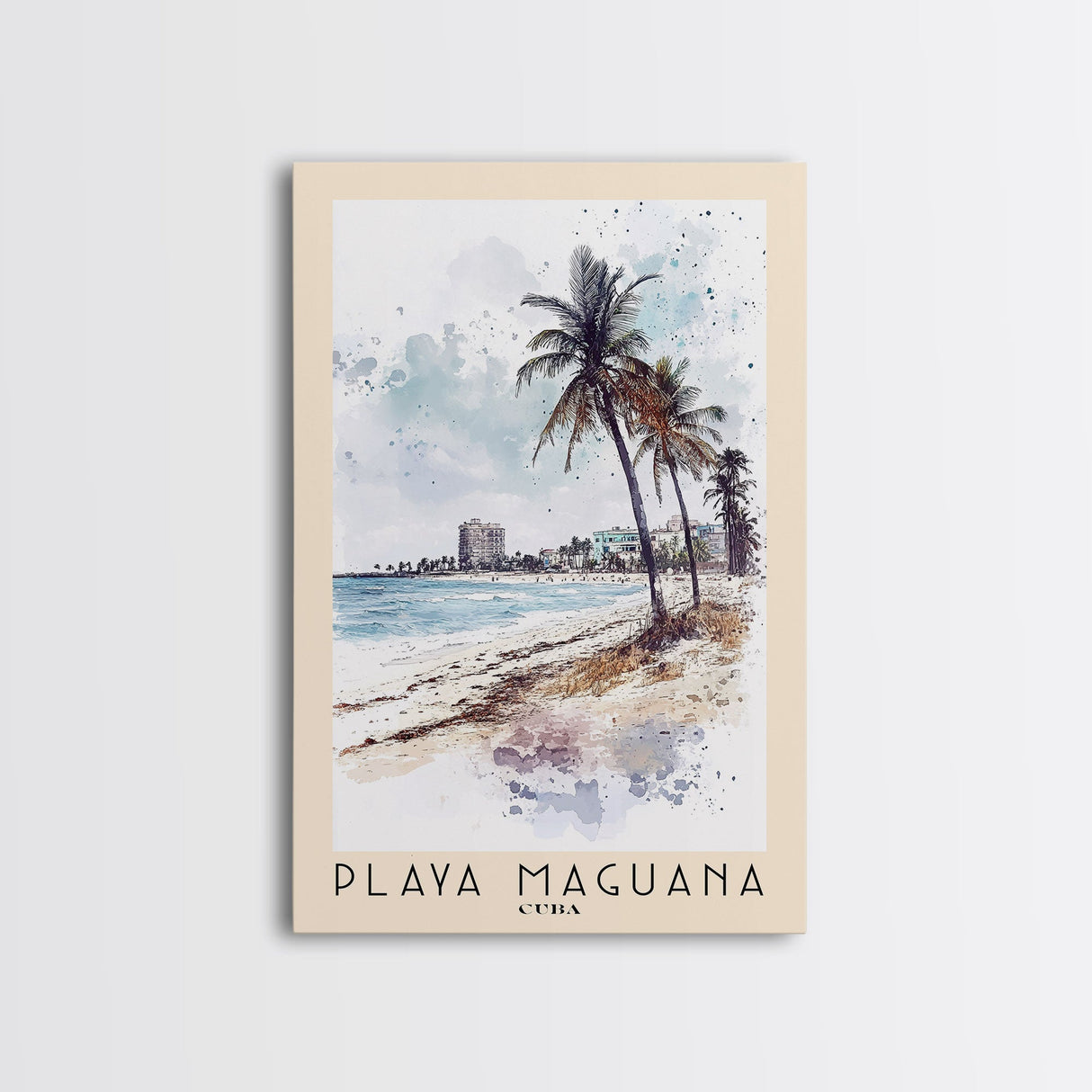 Playa Maguana, Cuba Watercolor Beach Print, Vacation Gift, Cuba Wall Art, Framed Canvas Print, Framed Beach Painting