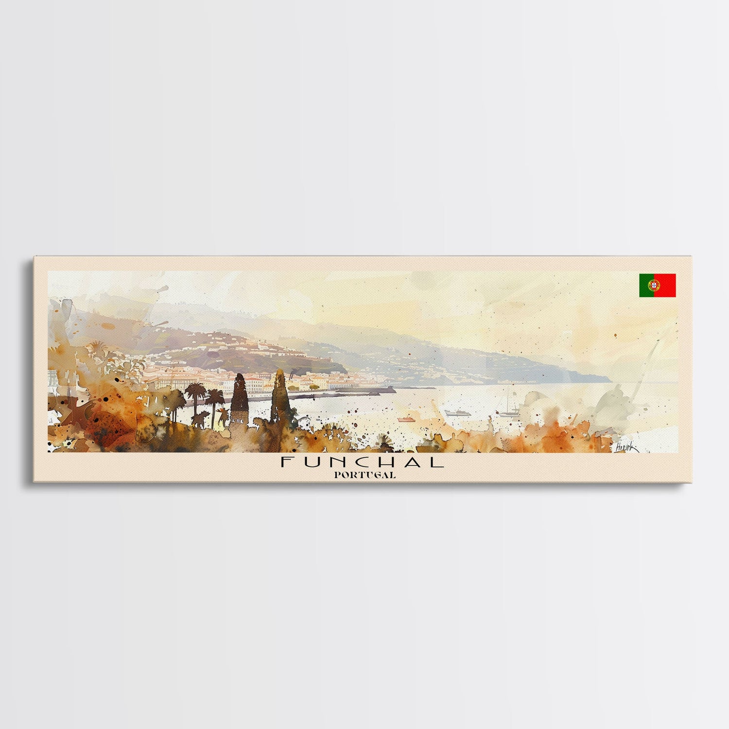 Funchal Portugal Travel Print Wall Art, Panoramic City Art, Travel Art, Wall Decor, Vacation Gift, Framed Canvas Print Or Metal Art