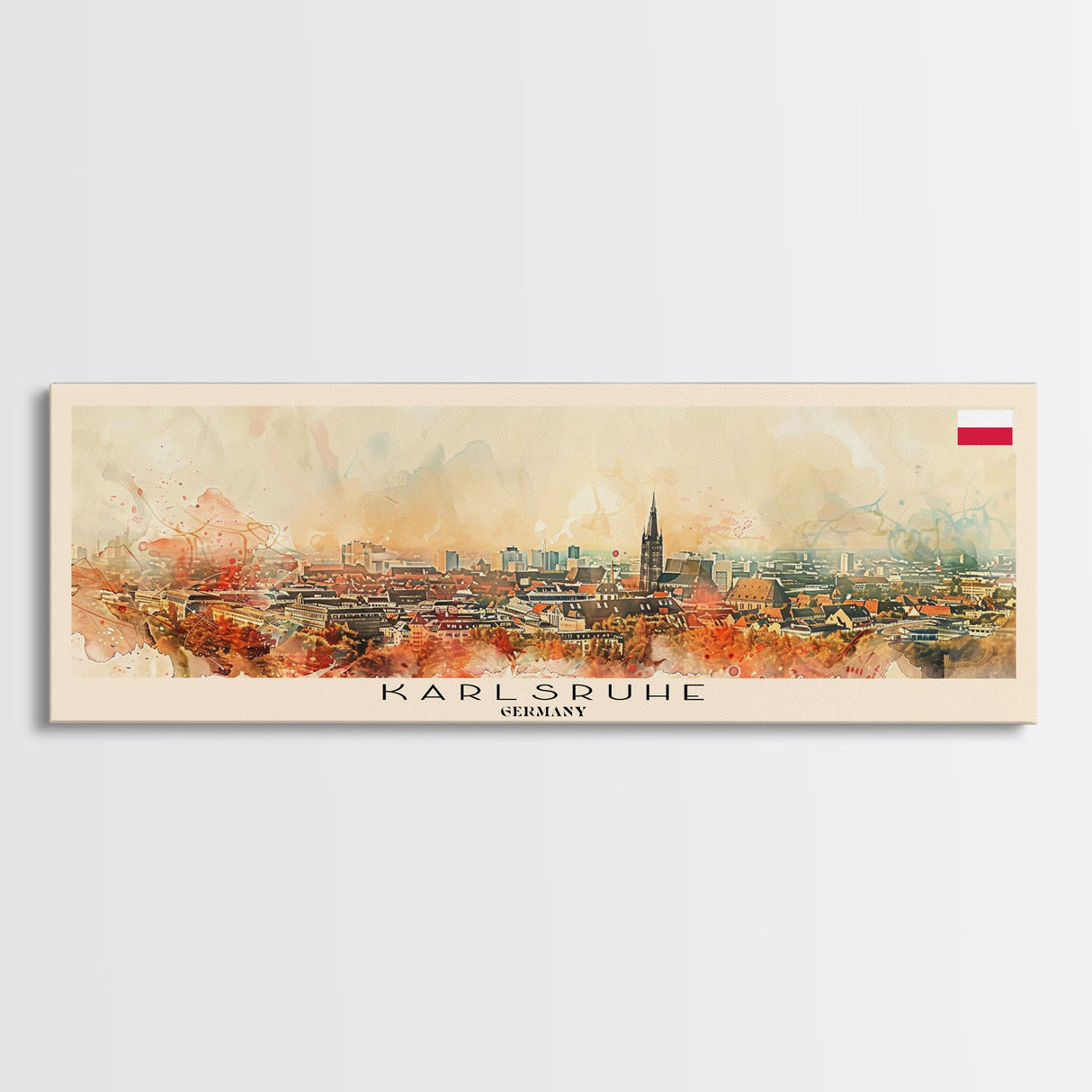 Karlsruhe Germany Panoramic Travel Poster, Framed Canvas Print or Metal Wall Art, Travel Art, Home Decor, Panoramic Painting, Midcentury Art