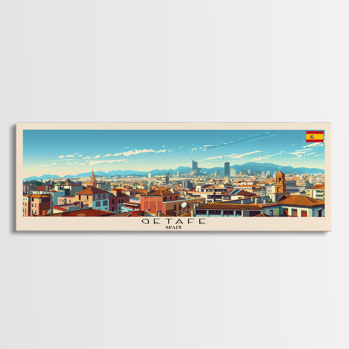 Getafe Spain Panoramic Travel Poster, Framed Canvas Print or Metal Wall Art, Travel Art, Home Decor, Panoramic Painting, Midcentury Art