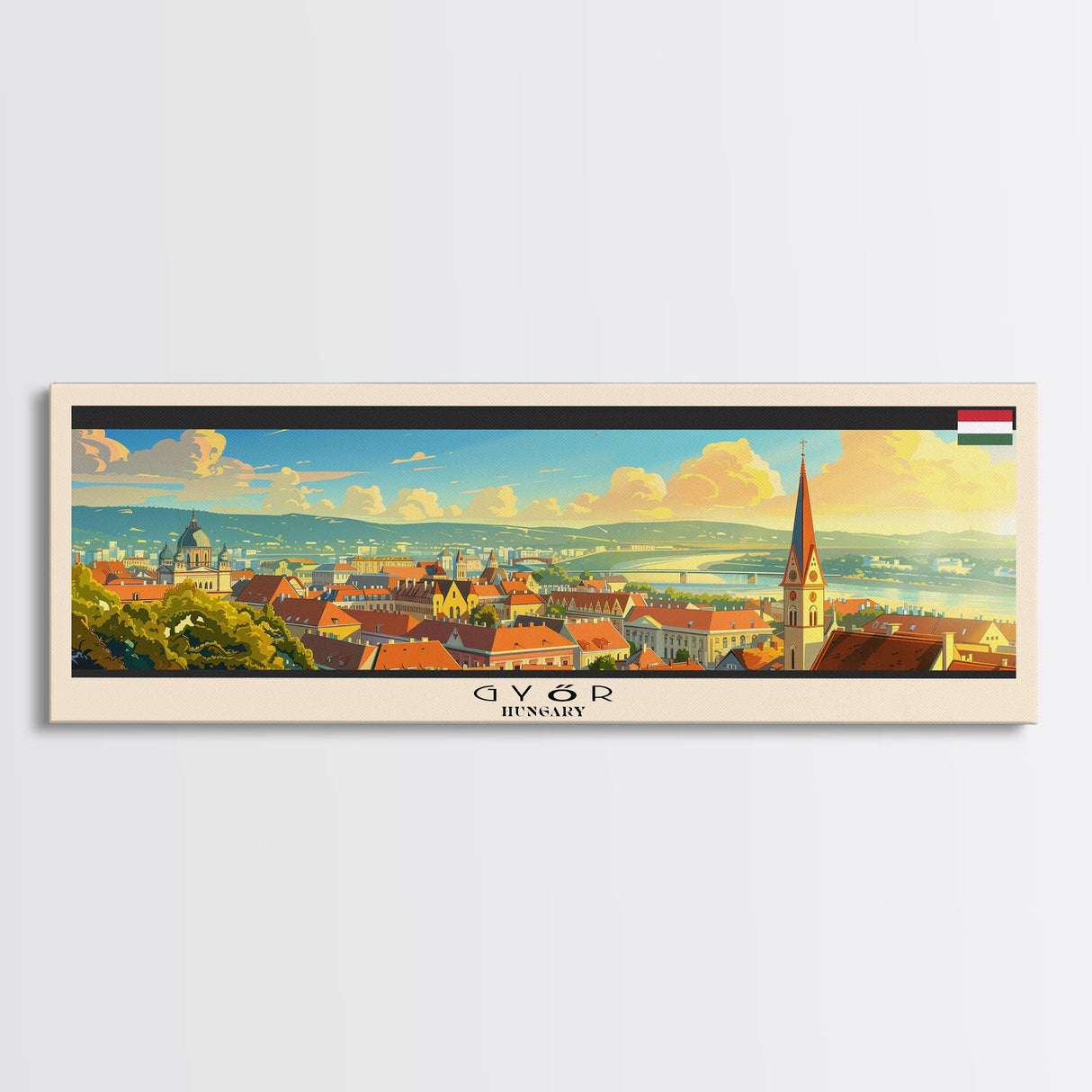 Gyor Hungary Wall Art, Panoramic Travel Poster, Panoramic Framed Canvas Print, City Wall Art, Wall Hanging Home Decor, Travel Art