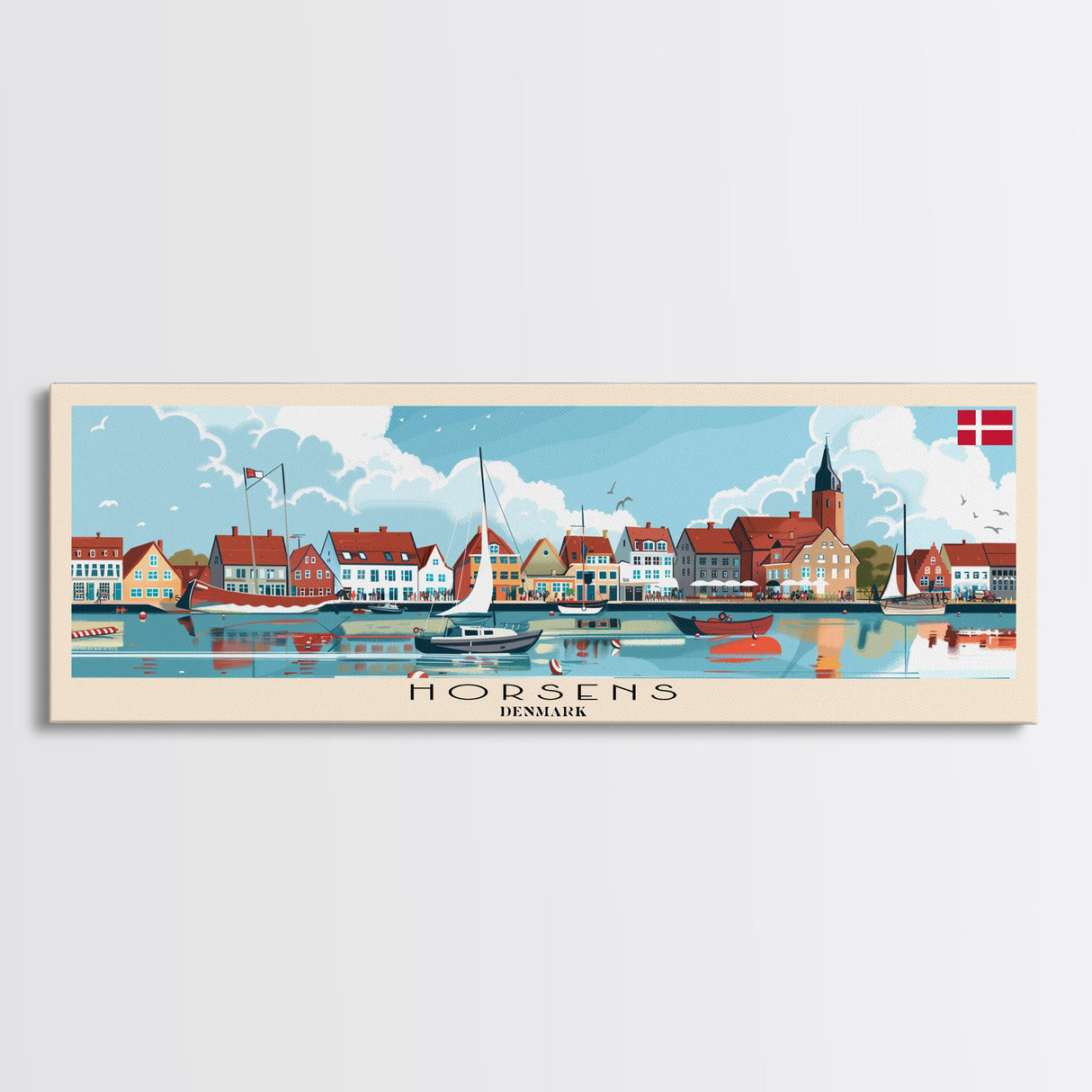 Horsens Denmark Travel Print Wall Art, Panoramic City Art, Travel Art, Wall Decor, Vacation Gift, Framed Canvas Print Or Metal Art
