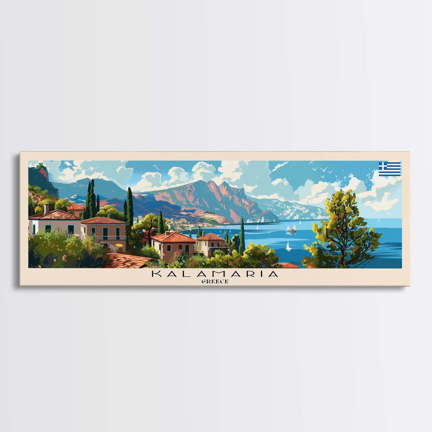 Kalamaria Greece Wall Art, Panoramic Travel Poster, Panoramic Framed Canvas Print, City Wall Art, Wall Hanging Home Decor, Travel Art