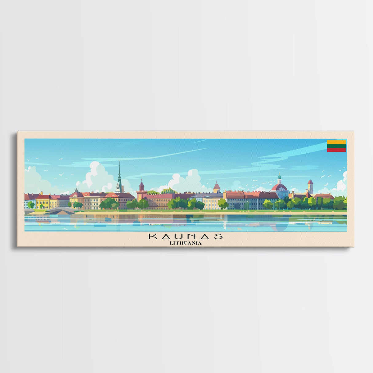 Kaunas Lithuania Travel Print Wall Art, Panoramic City Art, Travel Art, Wall Decor, Vacation Gift, Framed Canvas Print Or Metal Art