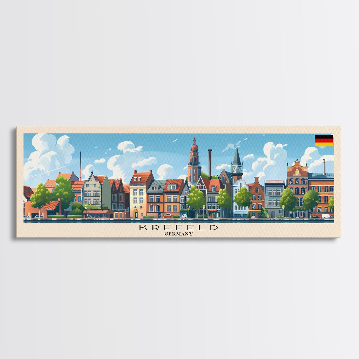 Krefeld Germany Panoramic Travel Poster, Framed Canvas Print or Metal Wall Art, Travel Art, Home Decor, Panoramic Painting, Midcentury Art