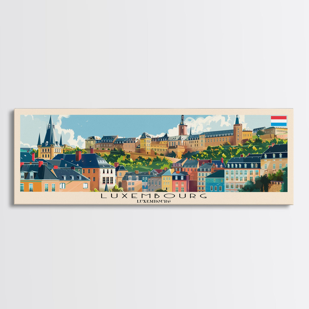 Luxembourg Luxembourg Panoramic Travel Poster, Framed Canvas Print or Metal Wall Art, Travel Art, Home Decor, Panoramic Painting, Midcentury Art