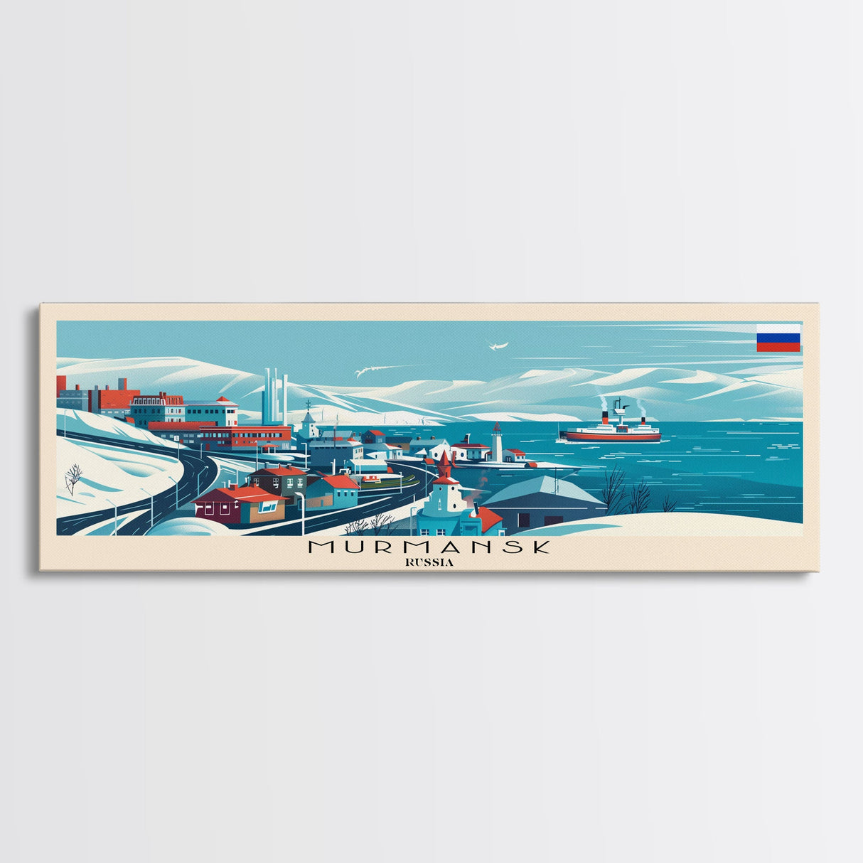 Murmansk Russia Panoramic Travel Poster, Framed Canvas Print or Metal Wall Art, Travel Art, Home Decor, Panoramic Painting, Midcentury Art
