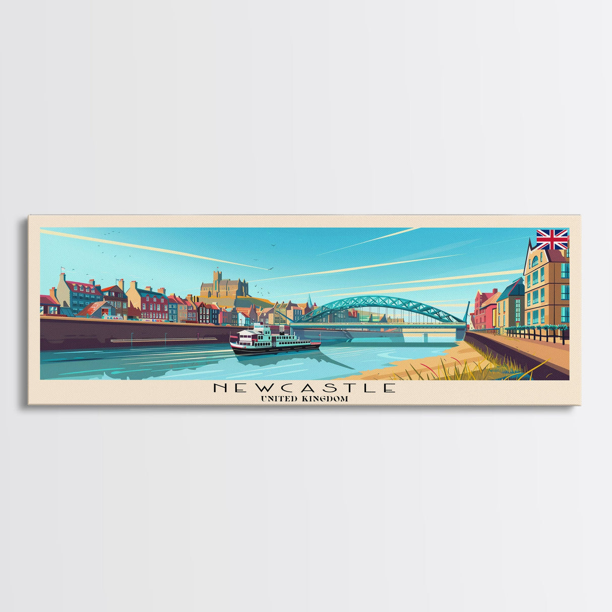 Newcastle United Kingdom Wall Art, Panoramic Travel Poster, Panoramic Framed Canvas Print, City Wall Art, Wall Hanging Home Decor, Travel Art