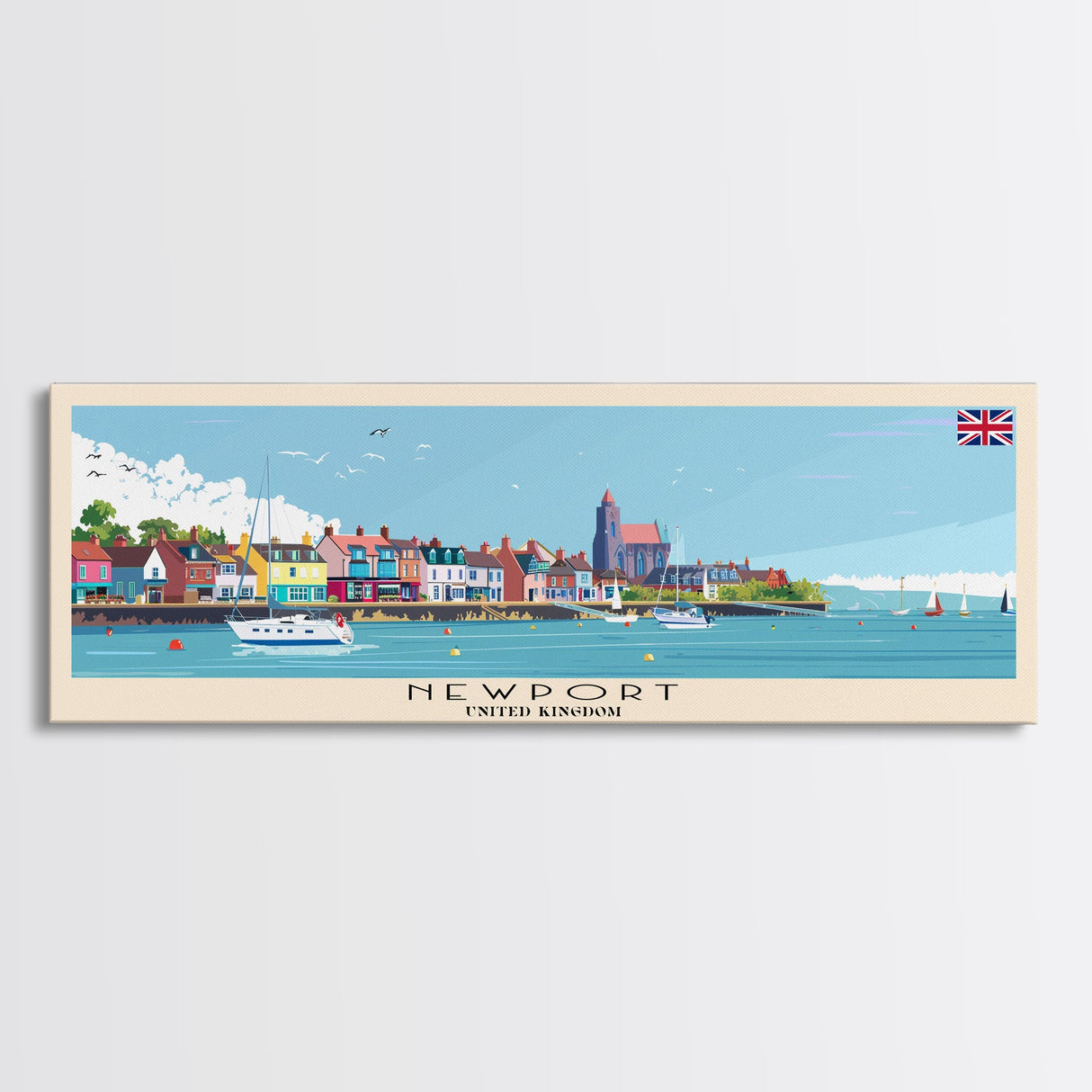 Newport United Kingdom Travel Print Wall Art, Panoramic City Art, Travel Art, Wall Decor, Vacation Gift, Framed Canvas Print Or Metal Art