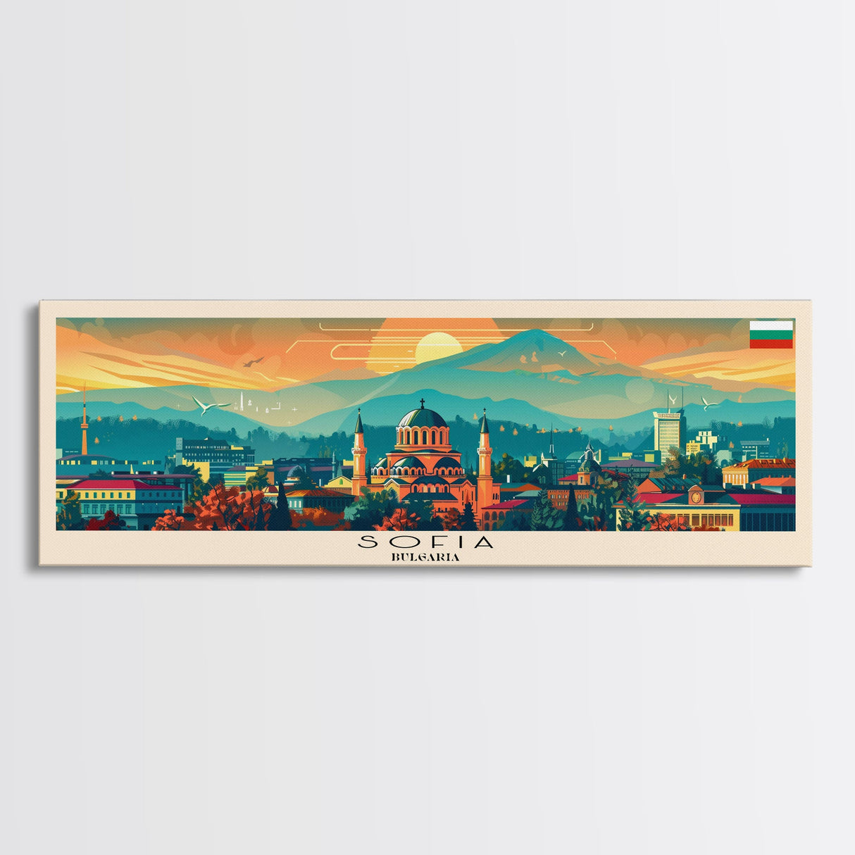 Sofia Bulgaria Wall Art, Panoramic Travel Poster, Panoramic Framed Canvas Print, City Wall Art, Wall Hanging Home Decor, Travel Art