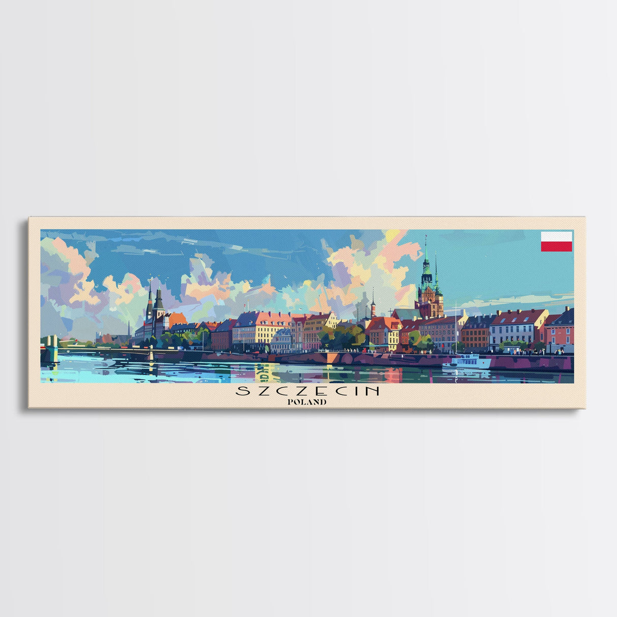 Szczecin Poland Travel Print Wall Art, Panoramic City Art, Travel Art, Wall Decor, Vacation Gift, Framed Canvas Print Or Metal Art