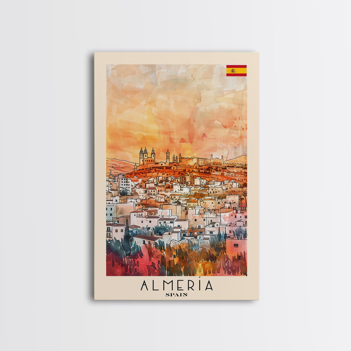 Almeria Spain Beachside City Travel Poster Art, Framed Canvas Print, Vibrant Wall Art for Living Room, Bedroom Decor, Home Decoration