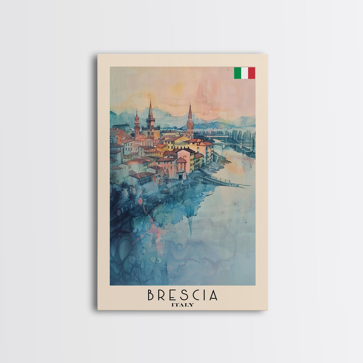 Brescia Italy Travel Poster Framed Canvas Print, Cityscape Art, Wall Decor, Travel Print, Watercolor Painting, Boho Style Art