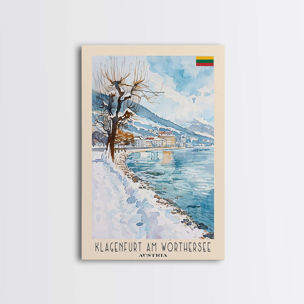 Klagenfurt Austria Alpine Cityscape, Framed Canvas Print, Travel Poster, Wall Art, Home Office Decor, Austrian Urban Artwork, Landscape Painting