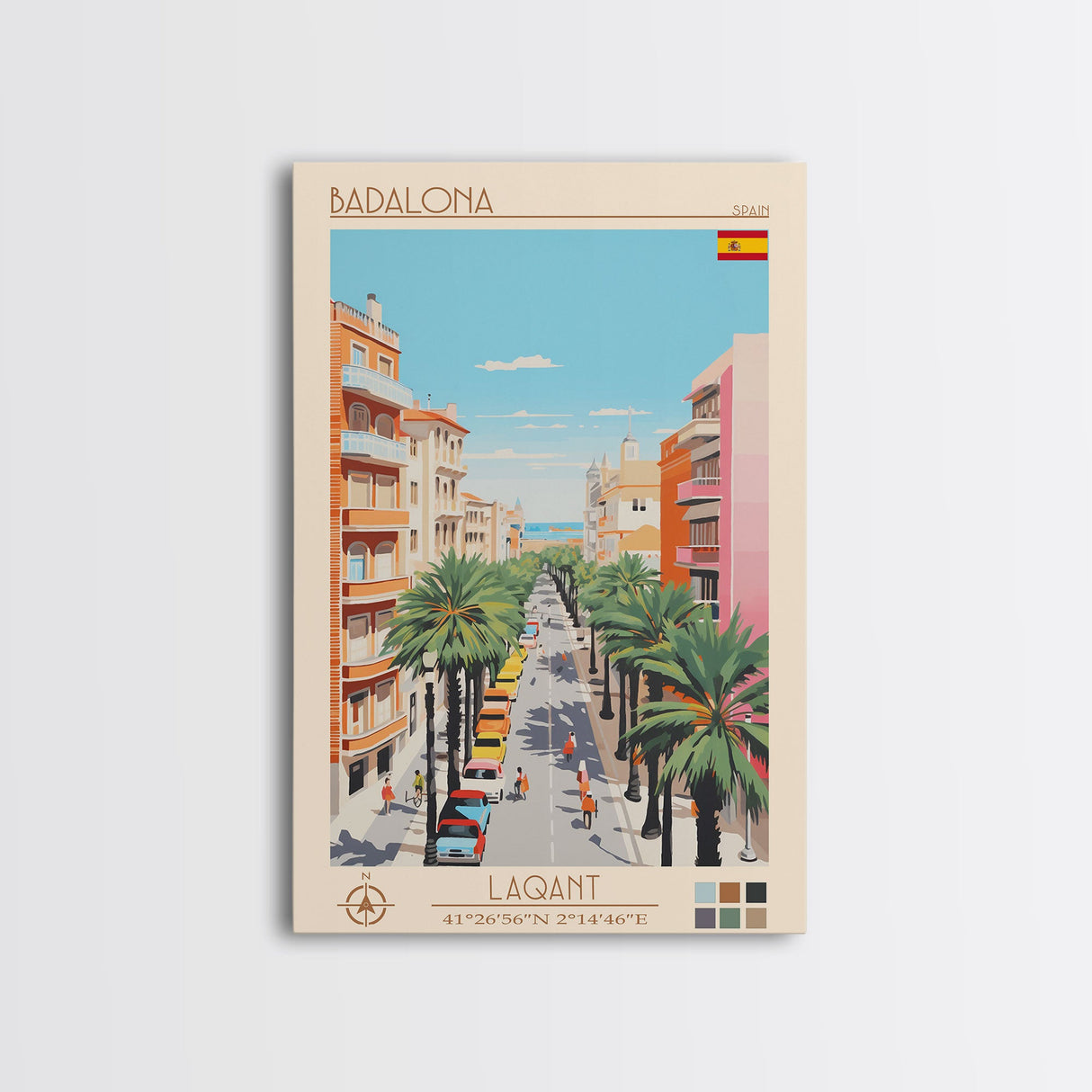 Badalona Spain Travel Poster Framed Canvas Print, Midcentury Modern Art, Pop Art Wall Decor, Home Decor, Vacation Gift, Living Room Art