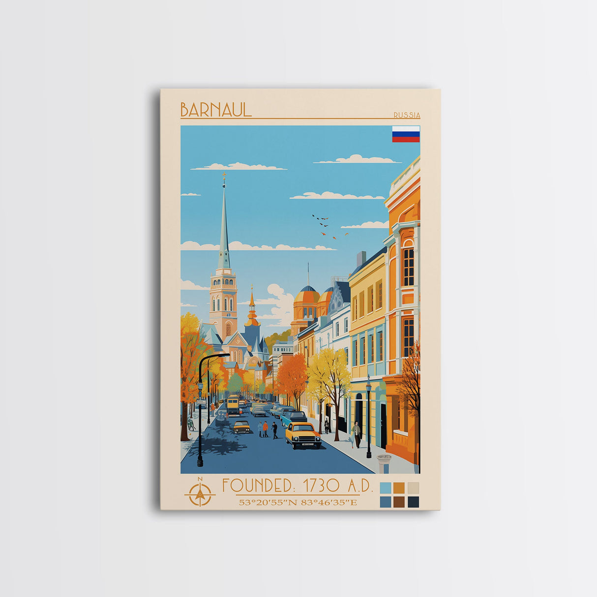 Barnaul Russia Travel Poster Framed Canvas Print, Midcentury Modern Art, Pop Art Wall Decor, Home Decor, Vacation Gift, Living Room Art