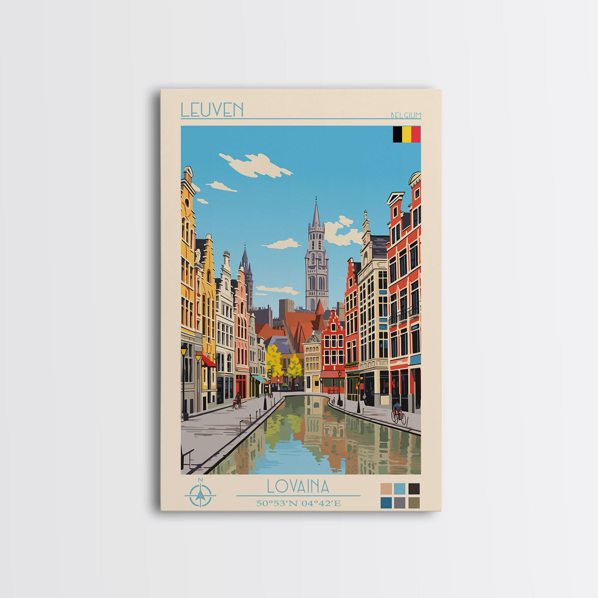 Leuven Belgium Travel Poster Framed Canvas Print, Midcentury Modern Art, Pop Art Wall Decor, Home Decor, Vacation Gift, Bedroom Art
