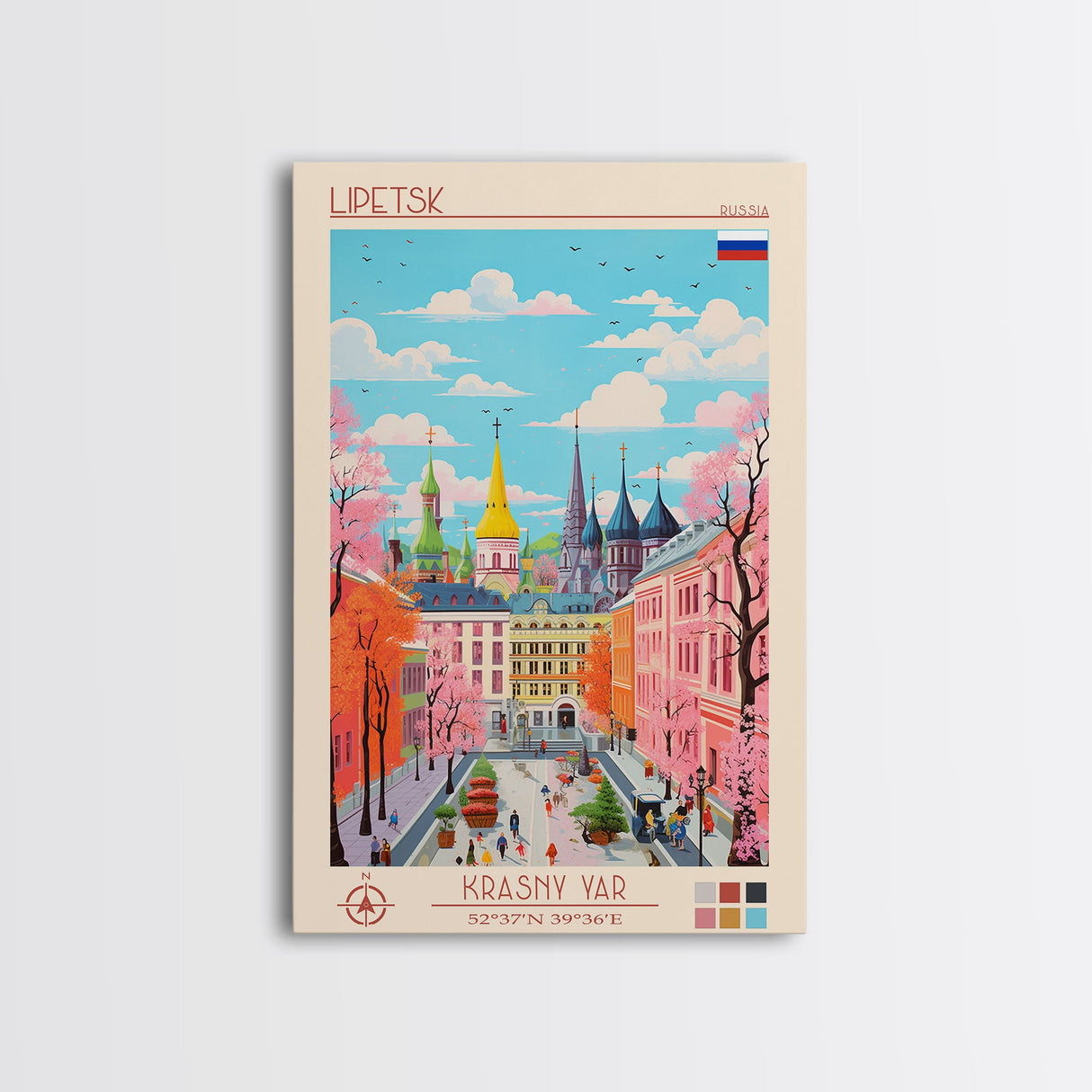 Lipetsk Russia Travel Poster Framed Canvas Print, Midcentury Modern Art, Pop Art Wall Decor, Scenic Art, Home and Office Decoration