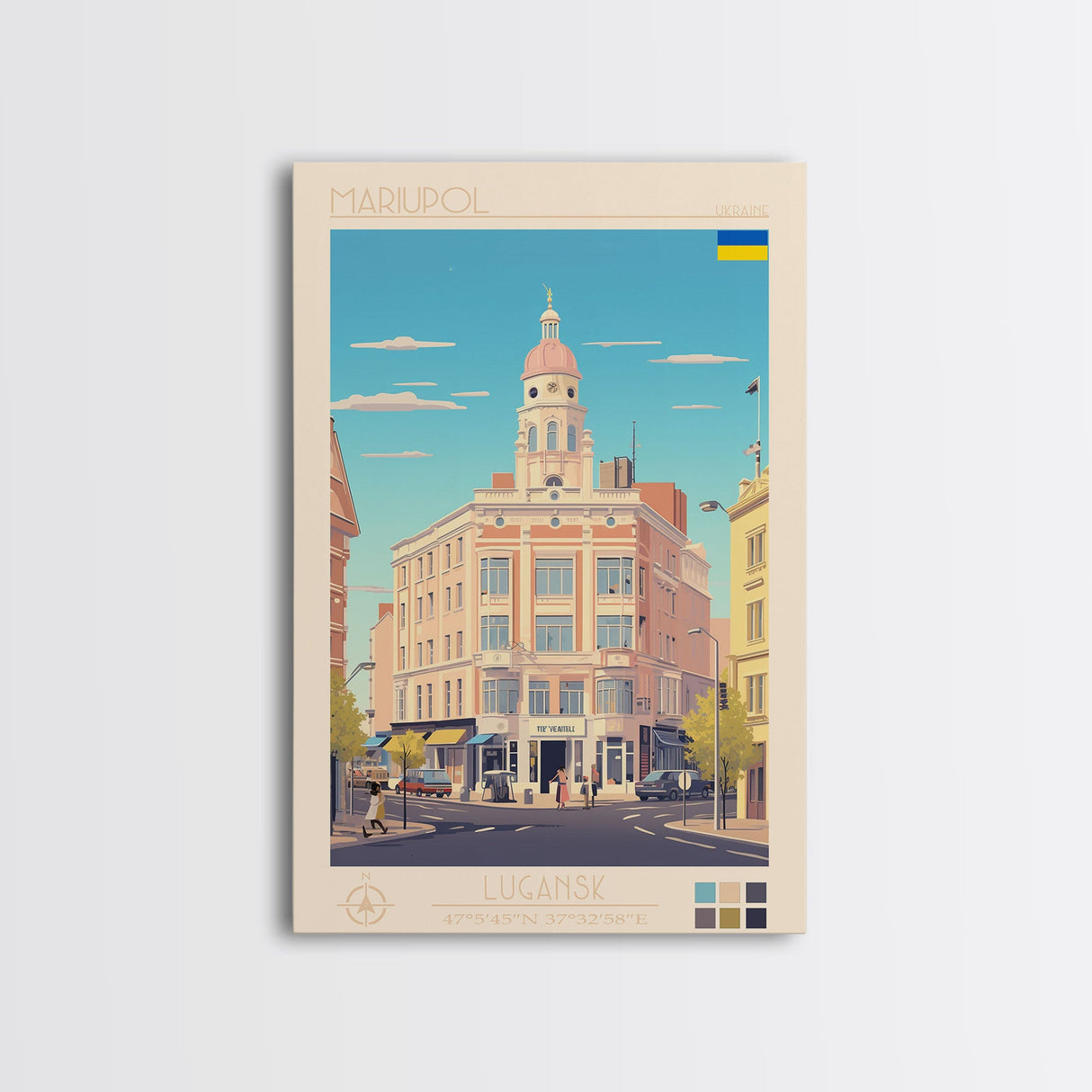 Mariupol Ukraine Travel Poster Framed Canvas Print, Midcentury Modern Art, Pop Art Wall Decor, Home Decor, Vacation Gift, Office Art