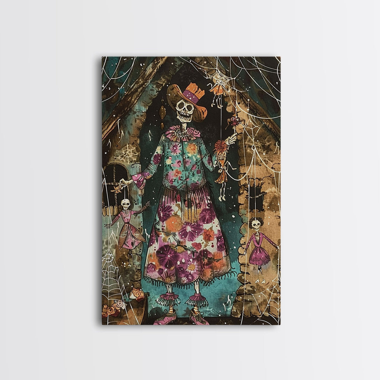 Halloween Pirate Skeleton with Glowing Eyes, Framed Canvas Print, Wall Art, Spooky Decor, Pirate Theme Halloween Decoration, Living Room Art