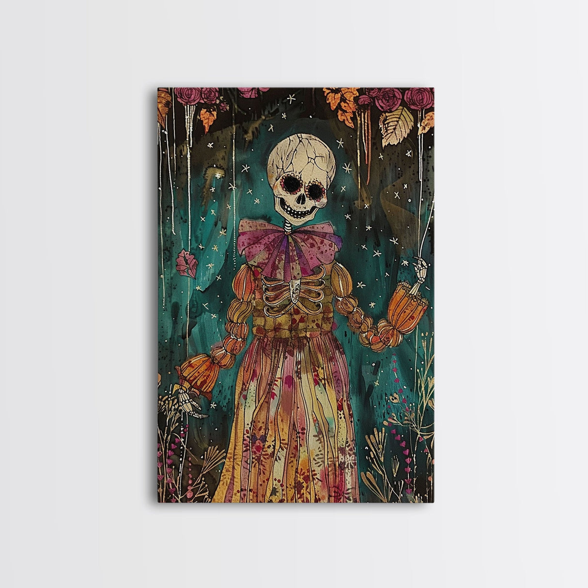 Halloween Ghost in Haunted Forest, Framed Canvas Print, Wall Art, Spooky Decor, Halloween Decoration, Living Room Art, Unique Gift